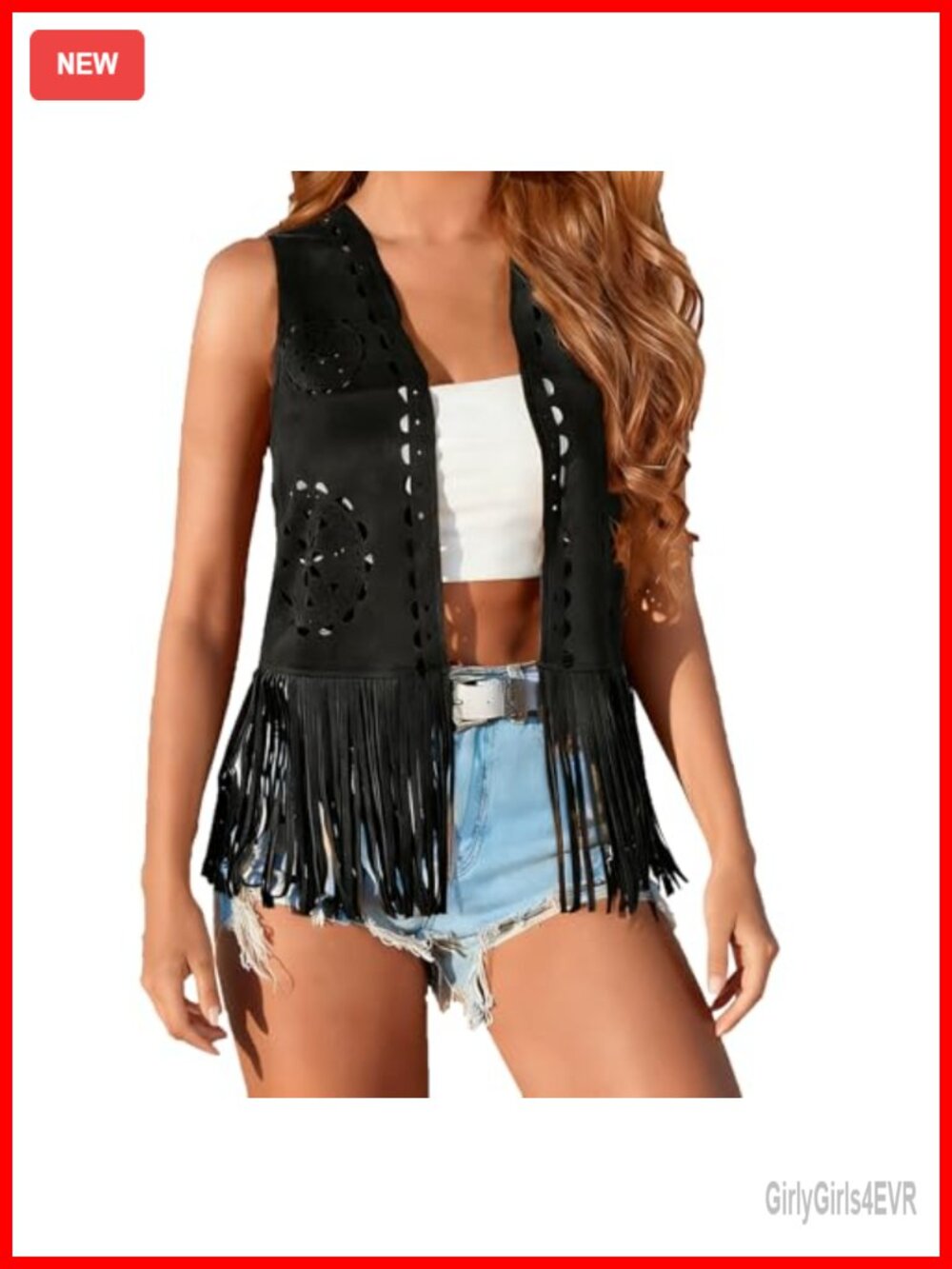 Faux Suede Fringe Vest Open Front Fringe Cardigan Western Tassel Layering